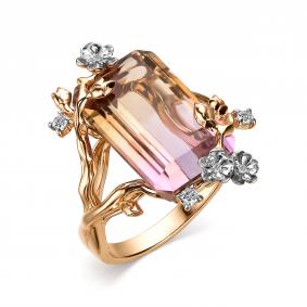 Золотое кольцо АЛЬКОР 14682-155 с бриллиантом и аметрином 14682-155 фото