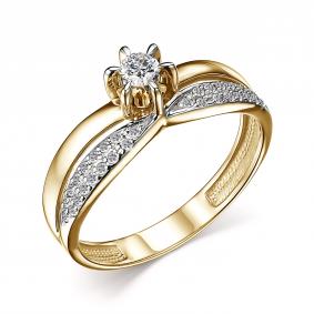 Кольцо из лимонного золота АЛЬКОР 14764-300 с бриллиантом 14764-300 фото