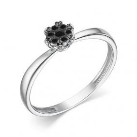 Кольцо из белого золота АЛЬКОР 15253-213 с чёрным бриллиантом 15253-213 фото