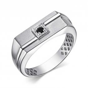 Кольцо из белого золота АЛЬКОР 15266-Б13 с чёрным бриллиантом 15266-Б13 фото