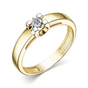 Кольцо из лимонного золота АЛЬКОР 15338-300 с бриллиантом 15338-300 фото