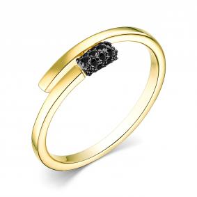 Кольцо из лимонного золота АЛЬКОР 15546-313 с чёрным бриллиантом 15546-313 фото