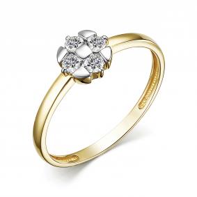 Кольцо из лимонного золота АЛЬКОР 15615-300 с бриллиантом 15615-300 фото