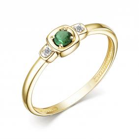 Кольцо из лимонного золота АЛЬКОР 15620-301 с бриллиантом и изумрудом 15620-301 фото