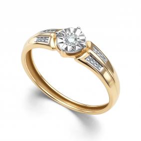 Кольцо из лимонного золота АЛЬКОР 15914-300 с бриллиантом 15914-300 фото
