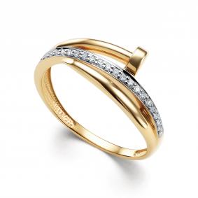 Кольцо из лимонного золота АЛЬКОР 16166-300 с бриллиантом 16166-300 фото