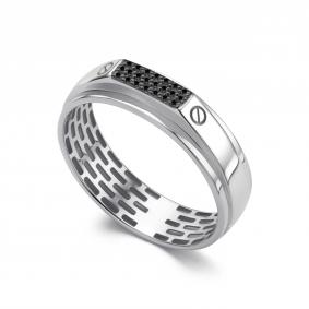 Кольцо из белого золота АЛЬКОР 16494-213 с чёрным бриллиантом 16494-213 фото