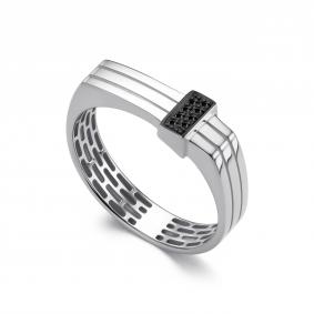 Кольцо из белого золота АЛЬКОР 16497-213 с чёрным бриллиантом 16497-213 фото
