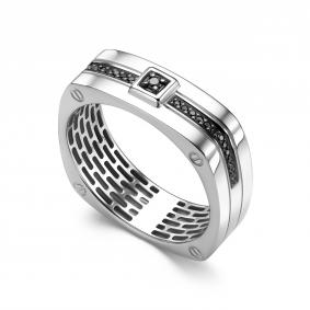 Кольцо из белого золота АЛЬКОР 16498-213 с чёрным бриллиантом 16498-213 фото