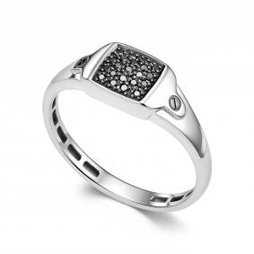 Кольцо из белого золота АЛЬКОР 16499-213 с чёрным бриллиантом 16499-213 фото