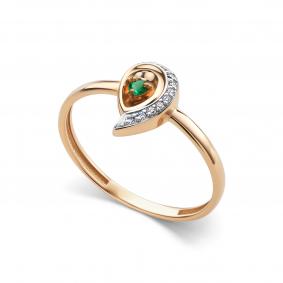 Золотое кольцо АЛЬКОР 16561-101 с бриллиантом и изумрудом 16561-101 фото