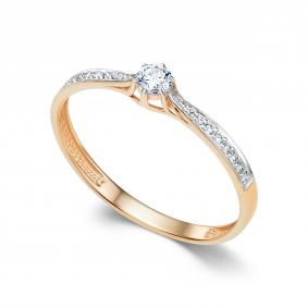 Золотое кольцо АЛЬКОР 16582-100 с бриллиантом 16582-100 фото