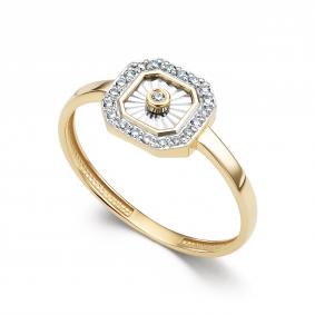 Кольцо из лимонного золота АЛЬКОР 16893-300 с бриллиантом 16893-300 фото