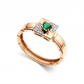 Золотое кольцо АЛЬКОР 16896-101 с бриллиантом и изумрудом 16896-101 фото