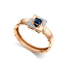 Золотое кольцо АЛЬКОР 16896-102 с бриллиантом и сапфиром 16896-102 фото