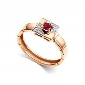 Золотое кольцо АЛЬКОР 16896-103 с бриллиантом и рубином 16896-103 фото