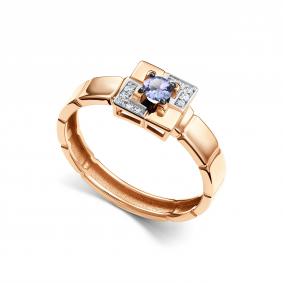 Золотое кольцо АЛЬКОР 16896-104 с бриллиантом и танзанитом 16896-104 фото