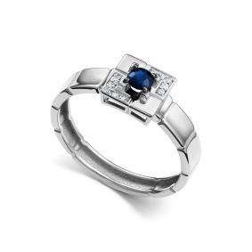 Кольцо из белого золота АЛЬКОР 16896-202 с бриллиантом и сапфиром 16896-202 фото