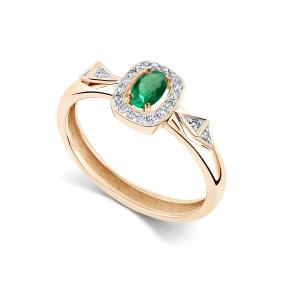 Золотое кольцо АЛЬКОР 16898-101 с бриллиантом и изумрудом 16898-101 фото