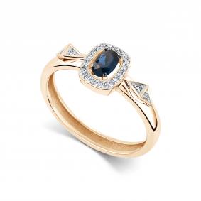 Золотое кольцо АЛЬКОР 16898-102 с бриллиантом и сапфиром 16898-102 фото