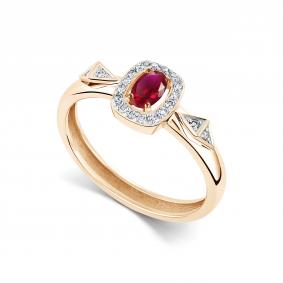 Золотое кольцо АЛЬКОР 16898-103 с бриллиантом и рубином 16898-103 фото