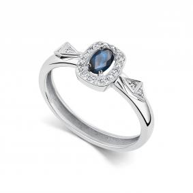 Кольцо из белого золота АЛЬКОР 16898-202 с бриллиантом и сапфиром 16898-202 фото