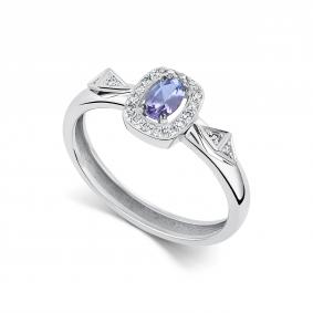 Кольцо из белого золота АЛЬКОР 16898-204 с бриллиантом и танзанитом 16898-204 фото