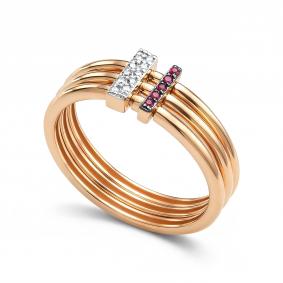 Золотое кольцо АЛЬКОР 16902-103 с бриллиантом и рубином 16902-103 фото
