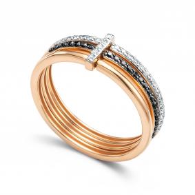 Золотое кольцо АЛЬКОР 16903-113 с бриллиантом и чёрным бриллиантом 16903-113 фото