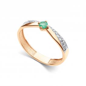 Золотое кольцо АЛЬКОР 16907-101 с бриллиантом и изумрудом 16907-101 фото