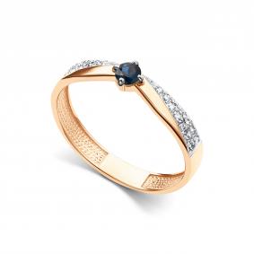 Золотое кольцо АЛЬКОР 16907-102 с бриллиантом и сапфиром 16907-102 фото