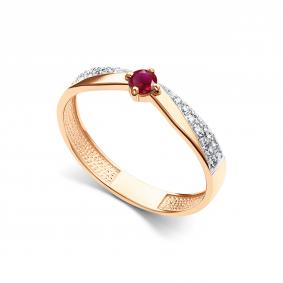 Золотое кольцо АЛЬКОР 16907-103 с бриллиантом и рубином 16907-103 фото