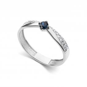 Кольцо из белого золота АЛЬКОР 16907-202 с бриллиантом и сапфиром 16907-202 фото