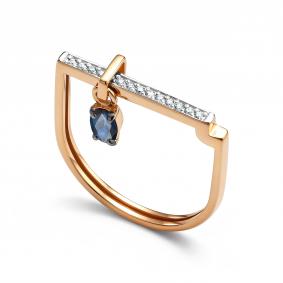 Золотое кольцо АЛЬКОР 16916-102 с бриллиантом и сапфиром 16916-102 фото