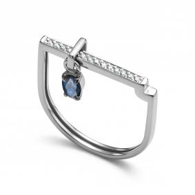 Кольцо из белого золота АЛЬКОР 16916-202 с бриллиантом и сапфиром 16916-202 фото