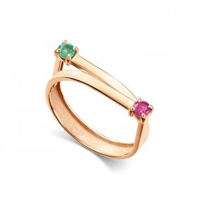 Золотое кольцо АЛЬКОР 16919-184 с рубином и изумрудом 16919-184 фото