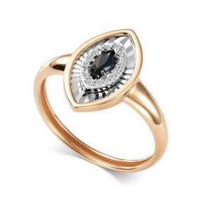 Золотое кольцо АЛЬКОР 17016-102 с бриллиантом и сапфиром 17016-102 фото
