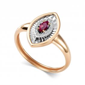 Золотое кольцо АЛЬКОР 17016-103 с бриллиантом и рубином 17016-103 фото