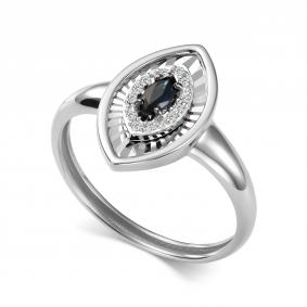 Кольцо из белого золота АЛЬКОР 17016-202 с бриллиантом и сапфиром 17016-202 фото