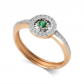 Золотое кольцо АЛЬКОР 17019-101 с бриллиантом и изумрудом 17019-101 фото