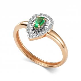 Золотое кольцо АЛЬКОР 17020-101 с бриллиантом и изумрудом 17020-101 фото