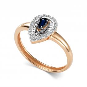 Золотое кольцо АЛЬКОР 17020-102 с бриллиантом и сапфиром 17020-102 фото