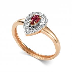 Золотое кольцо АЛЬКОР 17020-103 с бриллиантом и рубином 17020-103 фото