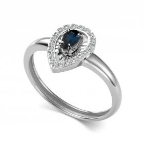 Кольцо из белого золота АЛЬКОР 17020-202 с бриллиантом и сапфиром 17020-202 фото