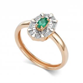 Золотое кольцо АЛЬКОР 17021-101 с бриллиантом и изумрудом 17021-101 фото