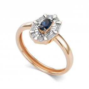 Золотое кольцо АЛЬКОР 17021-102 с бриллиантом и сапфиром 17021-102 фото