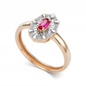 Золотое кольцо АЛЬКОР 17021-103 с бриллиантом и рубином 17021-103 фото