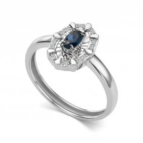Кольцо из белого золота АЛЬКОР 17021-202 с бриллиантом и сапфиром 17021-202 фото