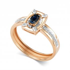 Золотое кольцо АЛЬКОР 17022-102 с бриллиантом и сапфиром 17022-102 фото