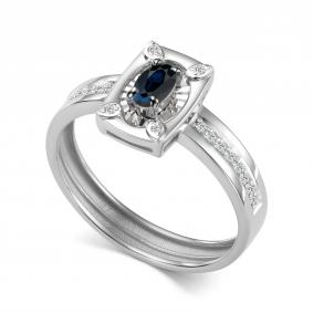 Кольцо из белого золота АЛЬКОР 17022-202 с бриллиантом и сапфиром 17022-202 фото